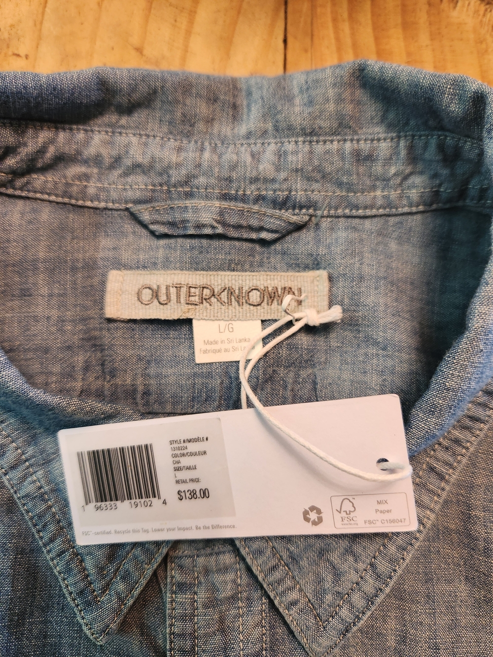 Outerknown Men's Light Blue Denim Jeans Shirt - L/G